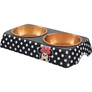 Disney Minnie Mouse Peek-A-Boo Melamine Stainless Steel Double Dog & Cat Bowl, 1.75 cups