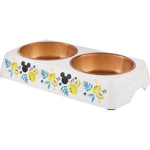 Disney Mickey Mouse Lemon Melamine Stainless Steel Double Dog & Cat Bowl, 3.25 cups