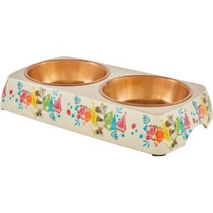 Disney Minnie Mouse Summer Bamboo Melamine Stainless Steel Double Dog & Cat Bowl, 3.25 cups