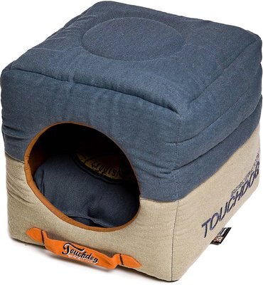 Touchdog Convertible & Reversible Vintage Printed Squared 2-in-1 Collapsible Dog House Bed, slide 1 of 1