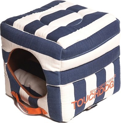 Touchdog Polo-Striped Convertible & Reversible Squared 2-in-1 Collapsible Dog House Bed, slide 1 of 1