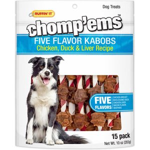 RUFFIN' IT Chomp'Ems Five Flavor Kabobs Dog Treats, 15 count