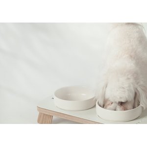 Weelywally Toscana Double Ceramic Modern Elevated Dog & Cat Bowl, White