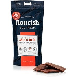 Flourish Human Grade Rough Cut Angus Beef Jerky Dog Treats, 8-oz bag