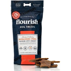 Flourish Human Grade Rough Cut Berkshire Pork Jerky Dog Treats, 8-oz bag
