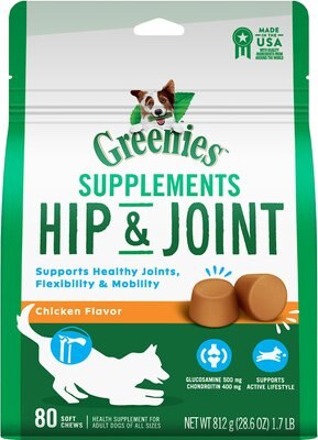 Greenies Chicken Flavored Soft Chew Joint Supplement for Dogs, 80 count, 29-oz bag, slide 1 of 1