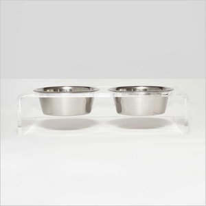 Hiddin Clear View Double Elevated Dog Bowl, Clear, Silver, 4 cup
