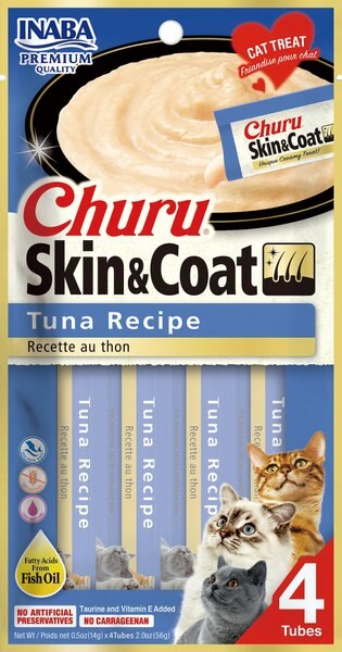 Inaba Churu Grain-Free Skin & Coat Tuna Recipe Lickable Cat Treat, 24 count slide 1 of 6