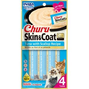 Inaba Churu Grain-Free Skin & Coat Tuna with Scallop Recipe Lickable Cat Treat, 24 count