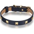 Scamper & Co Genuine Leather & Microfiber Bejeweled Pyramid Stud Dog Collar, Navy, Small: 10.5 to 13.4-in, 0.6-in neck