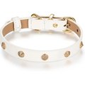 Scamper & Co Genuine Leather & Microfiber Bejeweled Circular Stud Dog Collar, White, X-Small: 8.5 to 11-in, 0.5-in neck