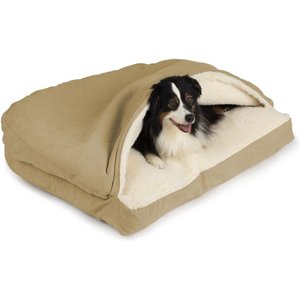 Snoozer Pet Products Poly Cotton Rectangle Cozy Cave Covered Dog Bed w/ Removable Cover, Khaki, Small