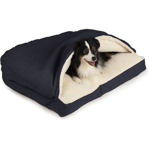 Snoozer Pet Products Poly Cotton Rectangle Cozy Cave Covered Dog Bed w/ Removable Cover, Navy, Large