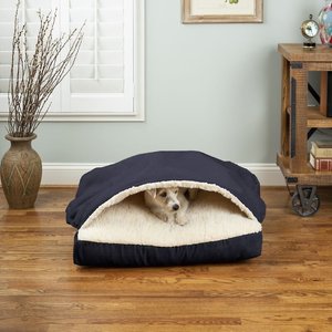 Snoozer Pet Products Poly Cotton Square Cozy Cave Covered Dog Bed w/ Removable Cover, Navy, Small