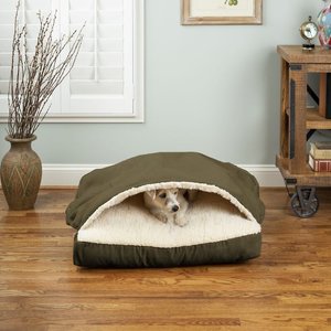 Snoozer Pet Products Poly Cotton Square Cozy Cave Covered Dog Bed w/ Removable Cover, Olive, Small