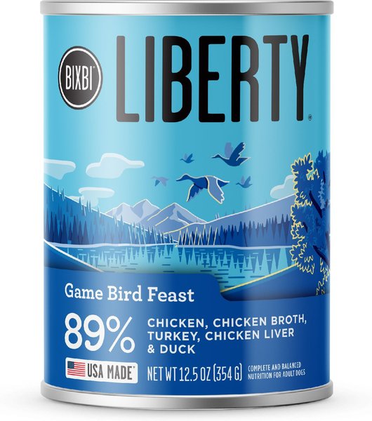 BIXBI Liberty Game Bird Feast Turkey, Turkey Broth, Chicken, Duck & Turkey Liver Wet Dog Food, 12.5-oz can, case of 12 slide 1 of 2