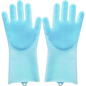 Pet Republique Long Sleeve Silicone Bathing Gloves with Foam Scrubbing Bristles For Dogs & Cats, Medium