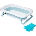 Pet Republique Elevated Foldable Pet Bathtub & Silicone Bathing Gloves for Dogs & Cats