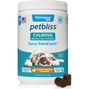 Vetnique Labs Petbliss Calming & Behavior Hickory Chicken Flavored Soft Chew Calming Supplement for Dogs, 120 count