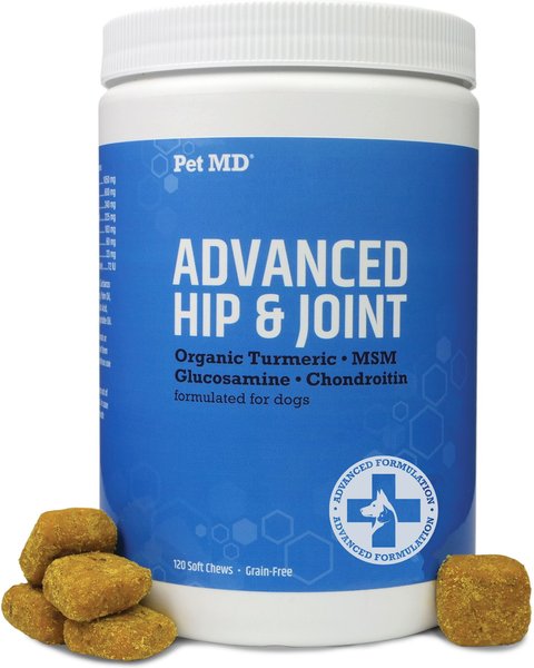 Pet MD Glucosamine, Chondroitin, MSM, Turmeric, & Yucca - Delicious Bacon Flavored Hip & Joint Dog Supplement, 120 count slide 1 of 6