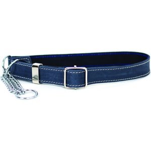 Euro-Dog Luxury Leather Martingale Dog Collar, Navy, Large