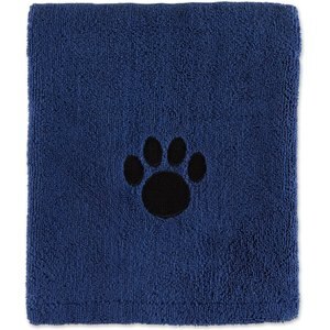 Bone Dry Embroidered Paw Dog & Cat Towel, Navy