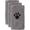 Bone Dry Small Embroidered Paw Dog & Cat Towel Set, 3 count, Gray