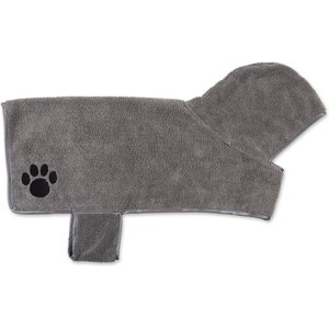 Bone Dry Embroidered Paw Dog & Cat Robe, Gray, Medium