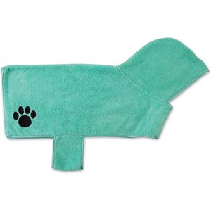 Bone Dry Embroidered Paw Dog & Cat Robe, Aqua, Medium