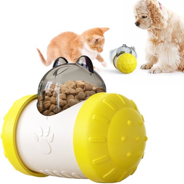 HANAMYA Interactive Balanced Rotating Food/Treats Dispensing Dog & Cat Toy, Yellow slide 1 of 9