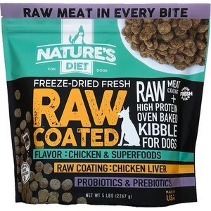 Nature's Diet Raw Coated Kibble Raw Chicken Liver & Bone Broth Coating Freeze-Dried Dog Food, 5-lb bag