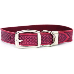 Euro-Dog Celtic Style Luxury Leather Dog Collar, Coral, X-Small