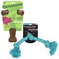 Benebone Bacon Flavor Wishbone Tough Chew Toy, Medium + Playology All Natural Dri-Tech Rope Dog Toy, Large, Peanut Butter Scented