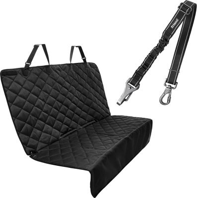 Frisco Adjustable Seatbelt Tether, Length 3-ft, Width: 1'', Reflective Black + Quilted Water Resistant Bench Car Seat Cover, Regular, Black, slide 1 of 1