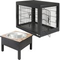 Frisco Double Door Furniture Style Crate, Black, Intermediate, 36-in L x 23-in W x 25-in H + Farm House Non-Skid Elevated Dog Bowl, Black, 20-cup