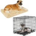 Frisco Eyelash Orthopedic Crate Mat, Sand, 24-in + Fold & Carry Single Door Collapsible Wire Dog Crate, 24 inch