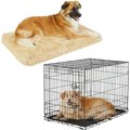 Frisco Eyelash Orthopedic Crate Mat, Sand, 36-in + Fold & Carry Single Door Collapsible Wire Dog Crate, 36 inch