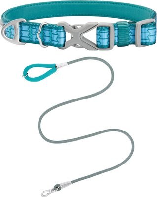 Frisco Outdoor Comfort Print Nylon Padded Collar, Large, Neck: 18 -26-in, Width: 1-in + Outdoor Ultra Reflective Rope Leash With Padded Handle, Bayou Teal, 6 - ft, slide 1 of 1
