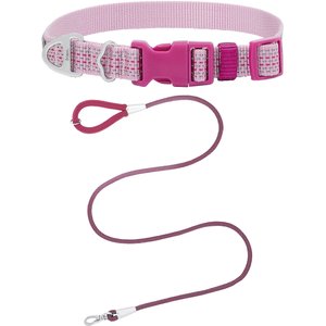 Frisco Outdoor Frisco Nylon Collar, Shadow Purple, Extra Small, Neck: 8-12-in, Width: 5/8th -in + Rope Leash With Padded Handle, Boysenberry Purple, 6-ft