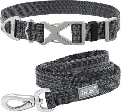 Frisco Outdoor Heathered Nylon Collar, Midnight Black, SM - Neck: 10-14-in, Width: 5/8-in + Dog Leash, Midnight Black, SM - Length: 6-ft, Width: 5/8-in, slide 1 of 1