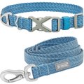 Frisco Outdoor Heathered Nylon Collar, River Blue, Extra Small, Neck: 8-12-in, Width: 5/8th-in + Dog Leash, River Blue, Small - Length: 6-ft, Width: 5/8-in