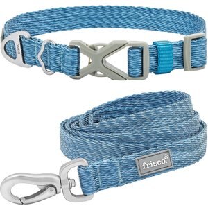 Frisco Outdoor Heathered Nylon Collar, River Blue, Large, Neck: 18 -26-in, Width: 1-in + Dog Leash, River Blue, Large - Length: 6-ft, Width: 1-in