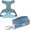 Frisco Outdoor Lightweight Ripstop Nylon Harness, River Blue, Extra Large, Neck: 22 to 34-in, Girth: 32 to 44-in + Heathered Dog Leash, River Blue, Large - Length: 6-ft, Width: 1-in