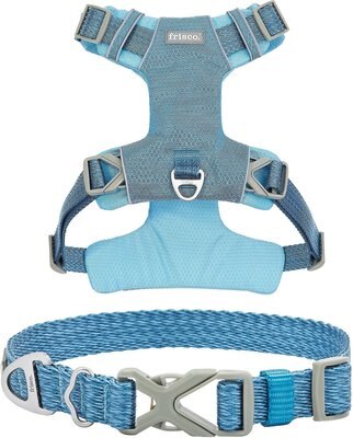 Frisco Outdoor Lightweight Ripstop Nylon Harness, River Blue, Extra Large, Neck: 22 to 34-in, Girth: 32 to 44-in + Heathered Nylon Collar, River Blue, Large, Neck: 18 -26-in, Width: 1-in, slide 1 of 1
