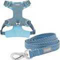 Frisco Outdoor Lightweight Ripstop Nylon Harness, River Blue, Large, Neck: 18 to 28-in, Girth 24 to 34-in + Heathered Dog Leash, River Blue, Large - Length: 6-ft, Width: 1-in