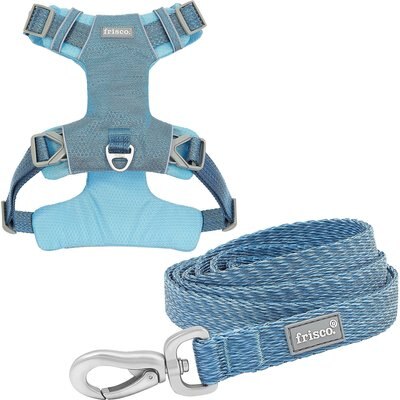 Frisco Outdoor Lightweight Ripstop Nylon Harness, River Blue, Medium, Neck: 15 to 23-in, Girth, 20 to 28-in + Heathered Dog Leash, River Blue, Medium - Length: 6-ft, Width: 3/4-in   , slide 1 of 1