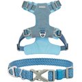 Frisco Outdoor Lightweight Ripstop Nylon Harness, River Blue, Medium, Neck: 15 to 23-in, Girth, 20 to 28-in + Heathered Nylon Collar, River Blue, Medium - Neck: 14-20-in, Width: 3/4-in