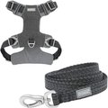 Frisco Outdoor Lightweight Ripstop Nylon Harness, Storm Gray, Large, Neck: 18 to 28-in, Girth 24 to 34-in + Heathered Dog Leash, Midnight Black, LG - Length: 6-ft, Width: 1-in