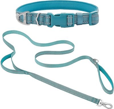 Frisco Outdoor Nylon Reflective Comfort Padded Collar, Bayou Teal, Small - Neck: 10-14-in, Width: 5/8-in + Dog Leash, Bayou Teal, Small - Length: 6-ft, Width: 5/8-in, slide 1 of 1