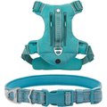 Frisco Outdoor Premium Ripstop Nylon Harness with Pocket, Bayou Teal, Extra Large, Neck: 22 to 34-in, Girth: 32 to 44-in + Reflective Comfort Padded Dog Collar, Bayou Teal, Large, Neck: 18 -26-in, Width: 1-in